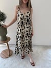 Leopar Desen Askılı Salaş Elbise Bej 2290