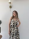 Leopar Desen Askılı Salaş Elbise Bej 2290