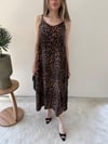 Leopar Desen Askılı Salaş Elbise Kahve 2290