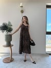 Leopar Desen Askılı Salaş Elbise Kahve 2290