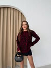 LEOPAR DESEN SALAŞ TRİKO KAZAK BORDO