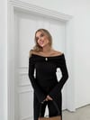 MADONNA YAKA AKSESUAR DETAY BLUZ VE PANTOLONLU GOFRE İKİLİ TAKIM SİYAH