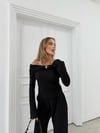 MADONNA YAKA AKSESUAR DETAY BLUZ VE PANTOLONLU GOFRE İKİLİ TAKIM SİYAH