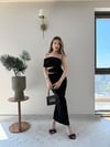 Madonna Yaka Bel Dekolte ve Aksesuar Detay Uzun Sandy Elbise Siyah 2261