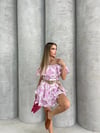 MADONNA YAKA DESENLİ BLUZ VE KEMERLİ ETEKLİ İKİLİ TAKIM PEMBE