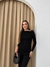 MADONNA YAKA DÜĞME DETAY BLUZ VE PANTOLONLU TRİKO İKİLİ TAKIM SİYAH