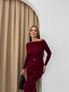 MADONNA YAKA DÜĞME DETAY BLUZ VE PANTOLONLU TRİKO İKİLİ TAKIM BORDO