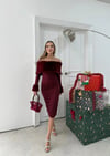MADONNA YAKA KÜRK DETAY ELBİSE BORDO