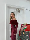 MADONNA YAKA KÜRK DETAY ELBİSE BORDO