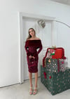 MADONNA YAKA KÜRK DETAY ELBİSE BORDO