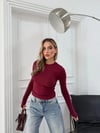 MODAL KUMAŞ PARMAK GEÇMELİ BASİC BLUZ BORDO