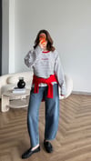 Nakış Detay Çizgili Oversize Sweat Beyaz Siyah 2523