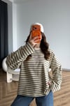 Nakiş Detay Çizgili Sweat Bej 2524