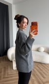 Nakiş Detay Oversize Kazak Gri 2515