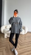Nakiş Detay Oversize Kazak Gri 2515