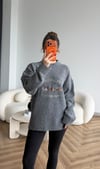 Nakiş Detay Oversize Kazak Gri 2515