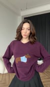 Nakiş Detay Oversize Yumoş Dokulu Kazak Mürdüm 2578