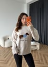 Nakiş Detay Oversize Yumoş Dokulu Kazak Bej 2578