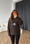 Nakiş Detay Oversize Yumoş Dokulu Kazak Kahve 2578