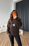 Nakiş Detay Oversize Yumoş Dokulu Kazak Kahve 2578