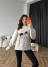 Nakiş Detay Oversize Yumoş Dokulu Kazak Bej 2578
