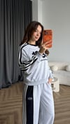 Nakiş Detay Sweat ve Garneli Pantolonlu 3 İplik Takım Gri 2455