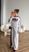 Nakiş Detay Sweat ve Garneli Pantolonlu 3 İplik Takım Gri Bordo 2455