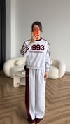 Nakiş Detay Sweat ve Garneli Pantolonlu 3 İplik Takım Gri Bordo 2455