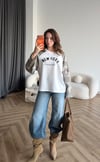 New York Baskılı Kol Garne Detay Oversize Sweat Beyaz Kamuflaj 2522