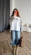 New York Baskılı Kol Garne Detay Oversize Sweat Beyaz Kamuflaj 2522