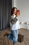 New York Baskılı Kol Garne Detay Oversize Sweat Beyaz Kamuflaj 2522