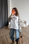 New York Baskılı Kol Garne Detay Oversize Sweat Beyaz Kamuflaj 2522