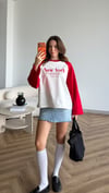 New York Baskılı Kol Garne Detay Oversize Sweat Beyaz 2522