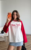New York Baskılı Kol Garne Detay Oversize Sweat Beyaz 2522
