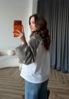 New York Baskılı Kol Garne Detay Oversize Sweat Beyaz Kamuflaj 2522