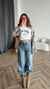 New York Baskılı Kol Garne Detay Oversize Sweat Beyaz Kamuflaj 2522