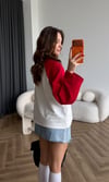 New York Baskılı Kol Garne Detay Oversize Sweat Beyaz 2522