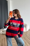 Newyork Çizgili Sweat Kırmızı Lacivert 2563