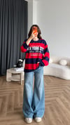 Newyork Çizgili Sweat Kırmızı Lacivert 2563
