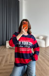 Newyork Çizgili Sweat Kırmızı Lacivert 2563