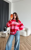 Newyork Çizgili Sweat Kırmızı Pembe 2563