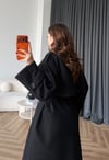Omuz Apolet Detay Bel Kuşaklı İç Astarlı Premium Kaşe Kaban Siyah 2535