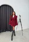 OMUZ DETAY BEL BAĞCIKLI OVERSİZE BLAZER CEKET BORDO