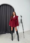 OMUZ DETAY BEL BAĞCIKLI OVERSİZE BLAZER CEKET BORDO
