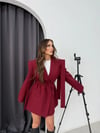 OMUZ DETAY BEL BAĞCIKLI OVERSİZE BLAZER CEKET BORDO