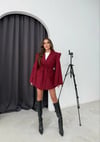 OMUZ DETAY BEL BAĞCIKLI OVERSİZE BLAZER CEKET BORDO