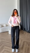 Omuz Fular Detay Çizgili Triko Kazak Pembe 2462