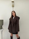 Omuz Sacaklı Bel Bağlama Detay İç Astarlı Blazer Ceket Acı Kahve 2092