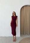 OMUZ VATKALI TAŞLI UZUN KALEM ELBİSE BORDO