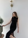 Omuz ve Bel Drape Detay Yırtmaçlı Uzun Sandy Elbise Siyah 2286